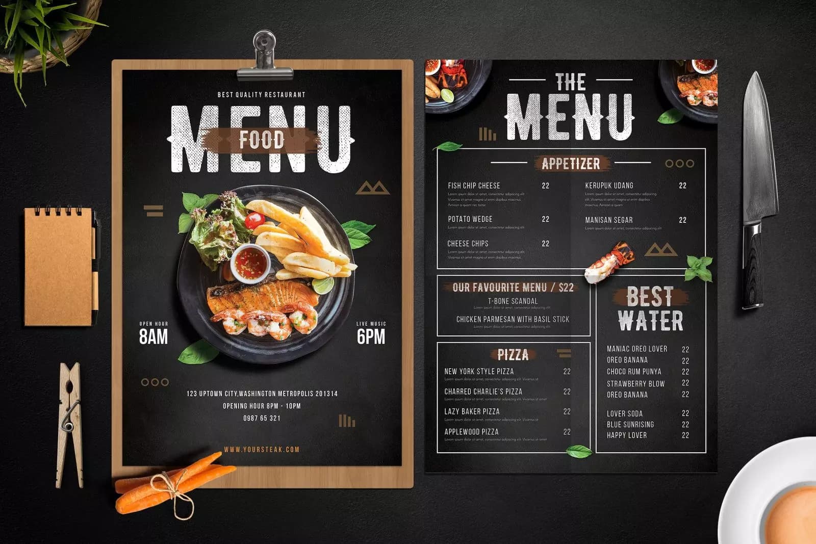 Các phần chính trong menu nhà hàng 5 sao